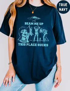 Beam Me Up Retro Humor, Graphic Sweatshirt, Alien Abduction UFO