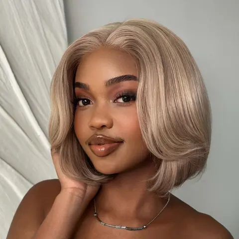 13x4 Lace Front Ash Gray Straight Bob Wig Transparent Lace Human Hair Wigs Pre Plucked 180% Density Silky Straight Blond Brazilian Wig with Baby Hair for Women