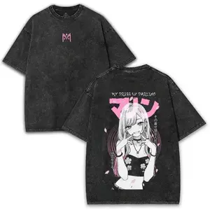 Marin Kitagawa My Dress-Up Darling Oversized Washed Tee 260GSM With Pink Sakura Anime Back Art | Cute Waifu Collector Shirt Cotton Streetwear Unisex couple T-shirts