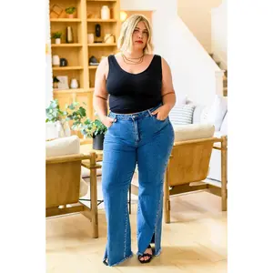 Caitlin High Rise Split Hem Straight Jeans