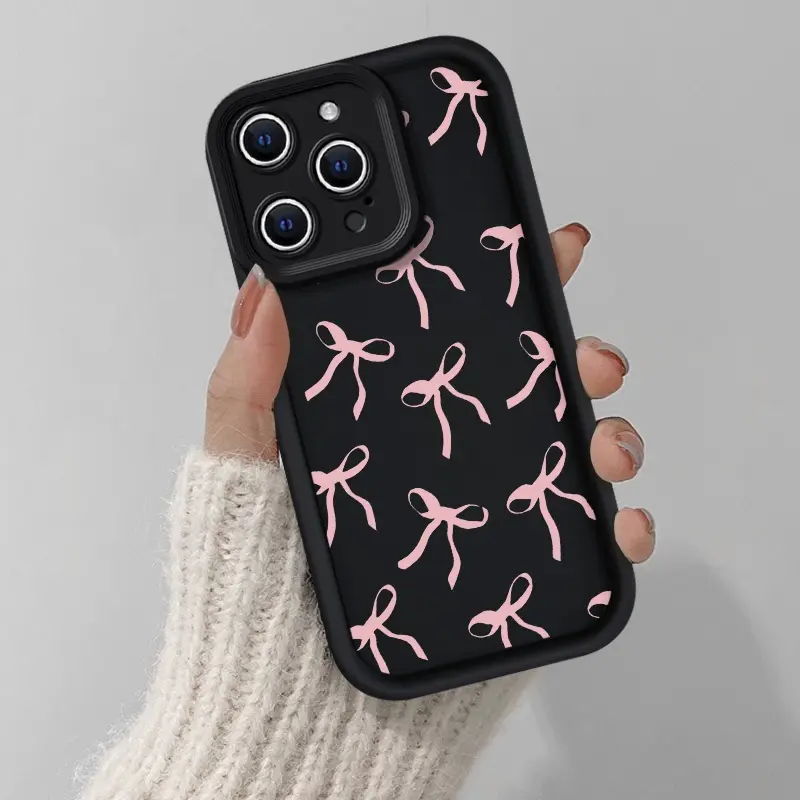 Pink Bowknot Pattern Silicone Case for iPhone 16,15,14 Pro Max,13,12,11,XR,XS Plus - Shockproof Drop Protection Smartphone Cover for Handheld Devices, Mobile Phone Accessories