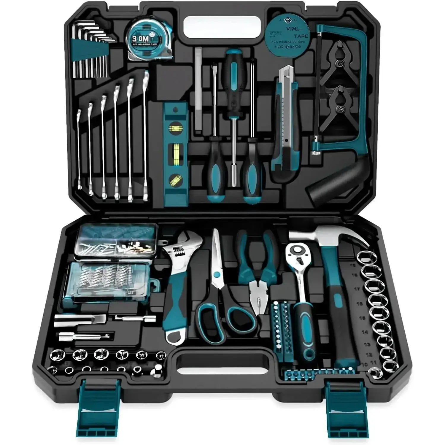 Swiilpo 257-Piece Compact Metal Hand Tool Box Set, Anti-Corrosion Household Basic Repair Kit - Wrenches, Screwdrivers, Sockets, Portable Blue Storage Case, 12-Month Service for Home/Car/Apartment Use by Partners