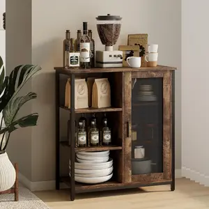 Mini Coffee Bar Cabinet with Storage, 27.5'' Small Kitchen Bar Table, Cute Corner Bar Cabinet for , Buffet Sideboard Cabinet for Dining Room, Farmhouse Coffee Station for  (Brown)