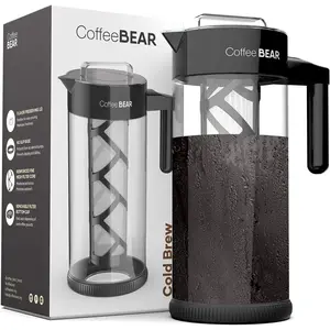 Cold Brew Coffee Maker and Iced Tea Brewer, Large 1.3L (44oz) Borosilicate Glass Pitcher with Reusable Mesh Filter, Easy to Clean, Dishwasher Safe