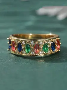 Sparkling Copper Material Inlaid with Multi-color Synthetic Zircon Ring, Women's Wedding Engagement Ring, Party Ring, Cluster Stone Engagement Ring