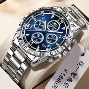 Swiss Watch 30M Water-Resistant Ultra-Bright Luminous Blue Dial Chronograph Function for Stylish Men