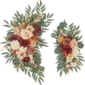 2-piece Red Ceramic Wedding Arch Decoration, Artificial Flowers Paired with Green Leaves, Artificial Flower Arrangements, Suitable Indoor and Outdoor Wedding Backgrounds, Arch Chairs, Welcome Signs, Fake Flower Vine, Artificial Wisteria Flower