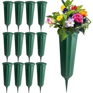 12 Pack Memorial Flower Vase Plastic Cemetery Vases with Spikes Cemetery Decorations for Grave Decorations for Cemetery Vases for Flowers Plastic Flowers for Grave Vase