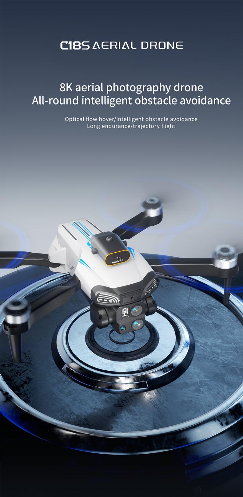 Aerial Drone C18s Pro 2026 - GPS Positioning, 4K UHD EISCamera, 5G WiFi FPV, Brushless Motors, Optical Flow Hover,Intelligent Obstacle Avoidance, Auto Return, 360° Stunt Roll,Two Batteries
