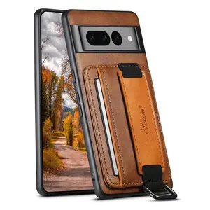 SUTENI Smooth Material Phone Case Cover Wrist Strap Ring Buckle Faux Leather Card Holder Stand For Google Pixel 10 Pro XL 9 8A 7 6 For Unisex Relatives Friends And Elders Holiday Gift