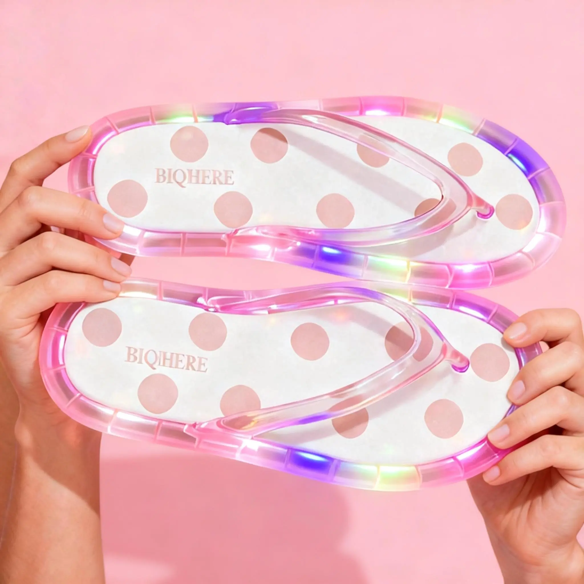 BIQIHERE Women's Splash-Resist PVC LED Flashing Open-Toed Jelly Sandals, Lightweight Transparent Thong Beach Aesthetic Flip Flops for Beach-to-Party Use & Glow-on-Walks