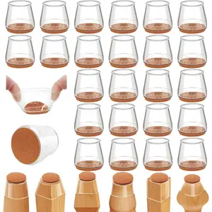 Leg Floor Protectors - 8/16/24 pcs Clear - Felt Bottom Silicone Pads for Hardwood Floors & Furniture Feet - Rubber Caps for Chairs