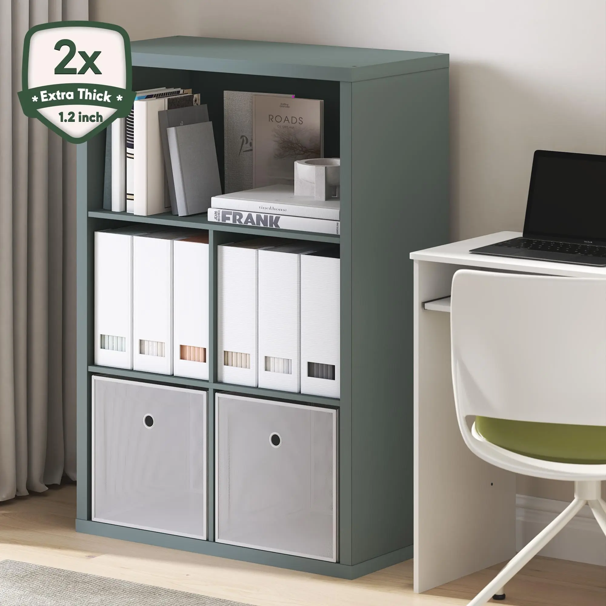 Sage Green Sturdy Extra-Thick 5-Cube Bookshelf - Modern Furniture, Closed-Back Minimalist Cubicle Storage Unit, 15.3x29.9x43.3 in, for Living Room Home Office, Bookshelf Decor, Shelf Styling, Minimalist Living Room, Cube Storage Living Room Furniture