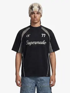 Suede Logo Embroidered Patchwork Short Sleeve T-Shirt