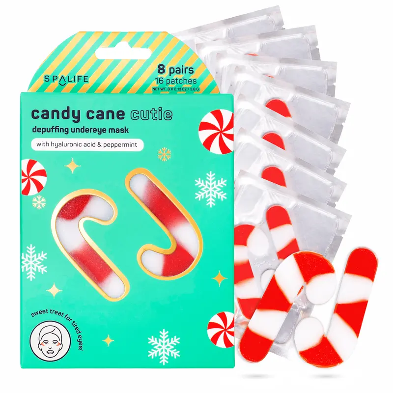 Christmas Holiday Candy Cane Cutie Depuffing Undereye Masks - 8 Pairs