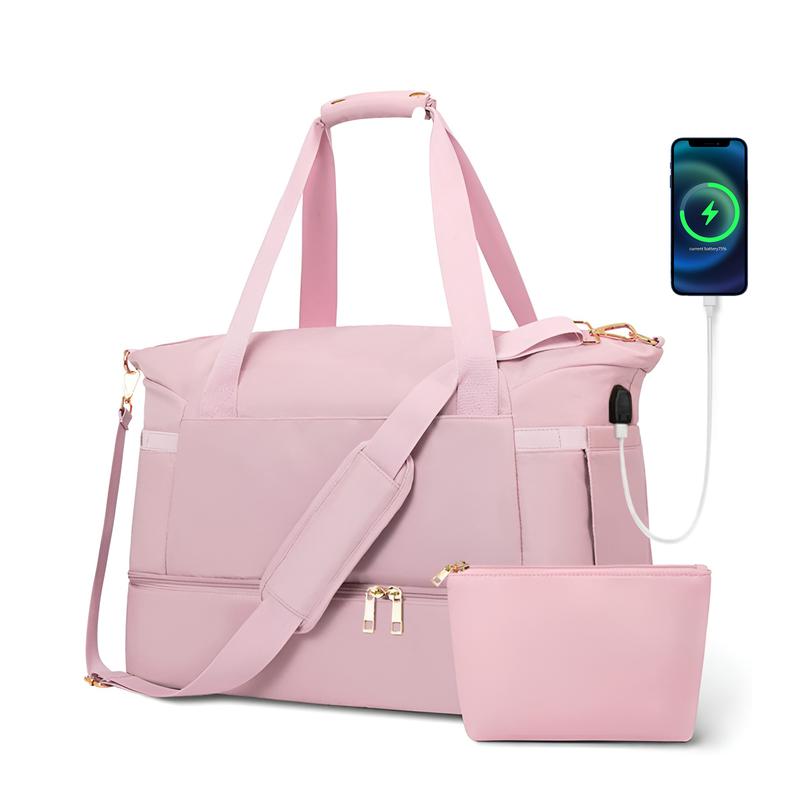 [With USB rechargeable] Sports fitness bag for men and women with independent shoe compartment + wet and dry separation bag Travel training bag Business trip overnight/weekend short trip/yoga fitness handbag Durable Gym Bag with Compartments gym  bag