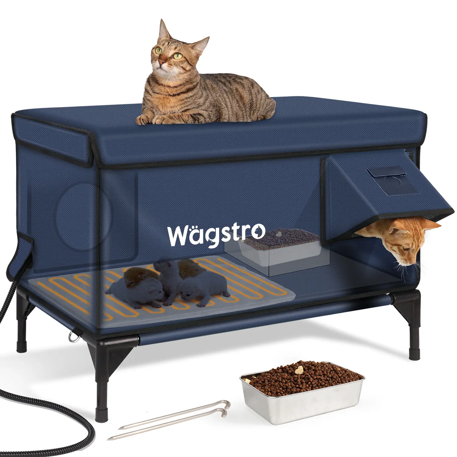 Clawsable Premium Heated Cat House for Outside in Winter, Elevated, 100% Waterproof, Safe Escape Door, Insulated Outdoor Feral Cat Shelter w/Heater for Stray Kitty