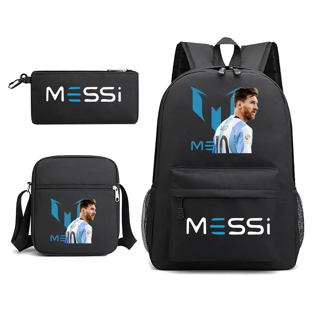 Football No.10 3-Piece Backpack Set for Boys - Waterproof Oxford Sports Rucksack Combo with Crossbody Bag & Pencil Case for Soccer Fans