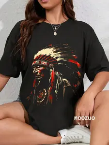 100% Cotton Retro Native American Indian Headdress Vintage Men Graphic T-Shirt