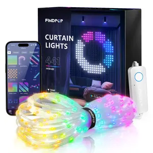 Findpop Smart AI Curtain Lights,5.5*5.6Ft，441 ARGB LED,Christmas Curtain lights,Color Changing Wall Lights,Dynamic DIY Curtain string lights for Bedroom Livingroom Christmas Decor,Outdoor IP65 Waterproof
