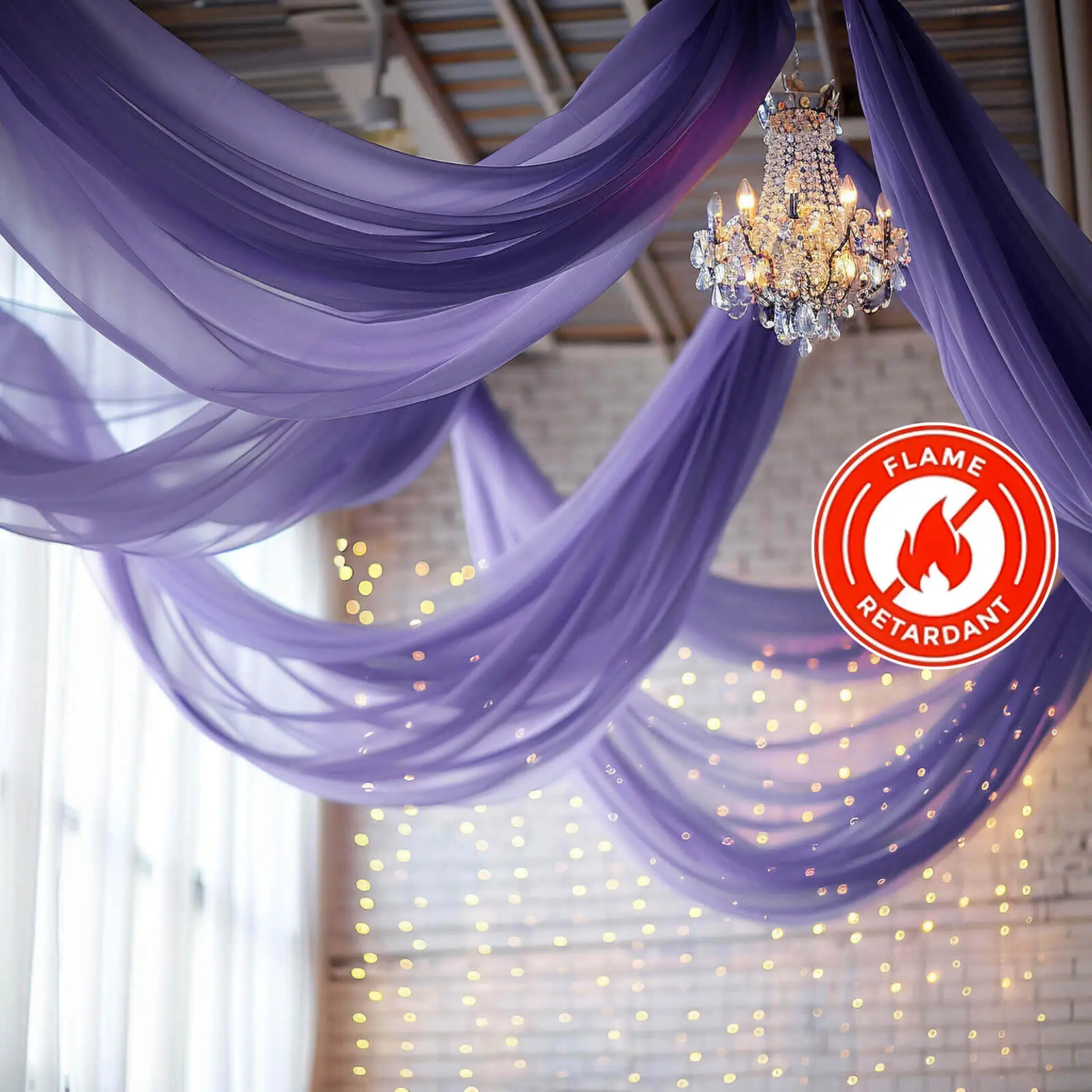 5ftx32ft Purple Flame-Resistant Chiffon Curtain Panel with Rod Pocket - Durable Indoor Backdrops, Backdrop Drapes for Household Textiles, Birthday & Graduation Ceiling Drapery