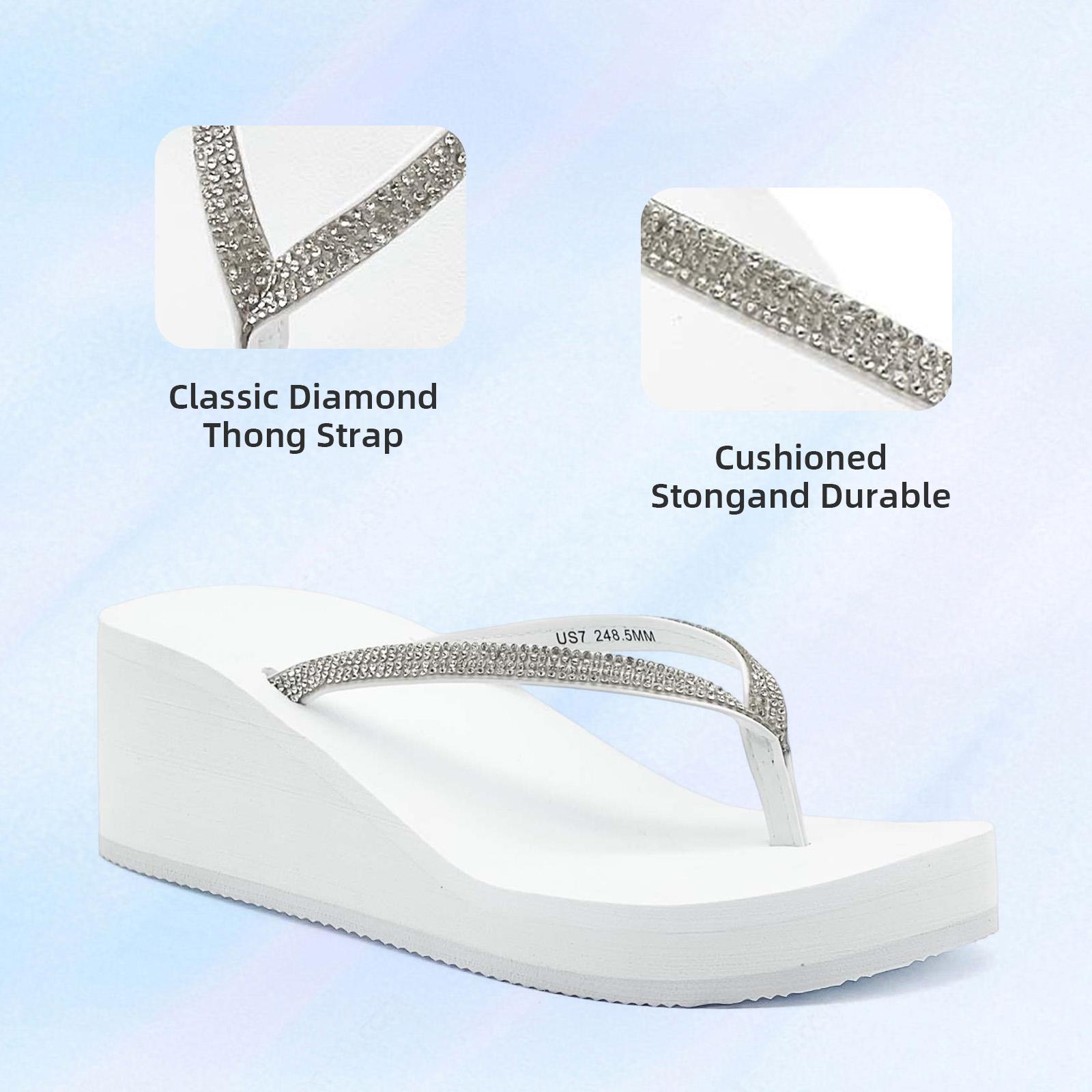rosyclo Women’s Wedge Flip Flops with Sparkling Rhinestones | Platform Summer Beach Sandals | High Heel Thong Sandals for Party & Vacation | Comfortable Non-slip Platform Slides