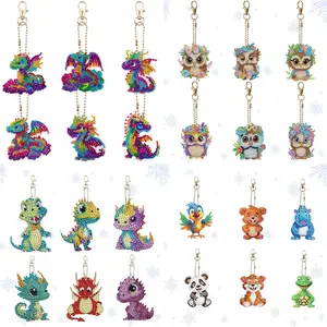 6-piece Easter Cute Animal-themed diamond painting set Acrylic keychain set Cute Charms Keychain -DIY diamond dot handicrafts, suitable for schoolbag decoration, key decoration, and holiday gifts Keychains Diy