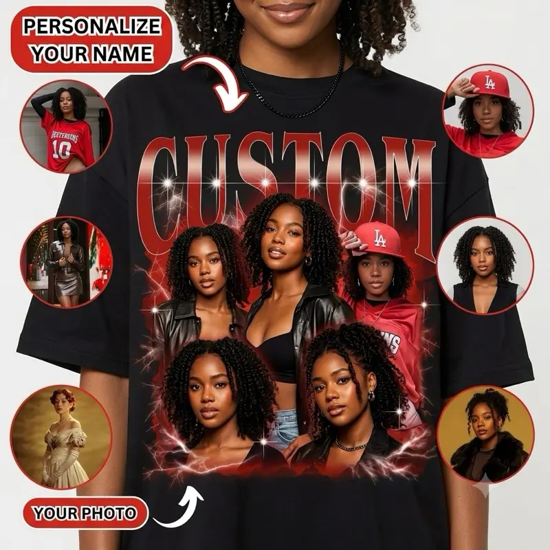 Custom Bootleg Rap T-Shirt, Custom Face Shirt With Name, Graphic Tee, Birthday, 90s Graphic Tee Style, Personalize Your Name, Gift For Him, For Her