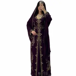 Dubai Crystal Stunning Khaftan with Scarf - Royal Blue Embroidered Kaftan for Women