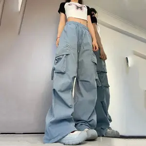 Y2K Cargo Pants High Waist Streetwear Hip Hop Trousers Female Pockets Casual Low Waist Drawstring Baggy Sweatpants