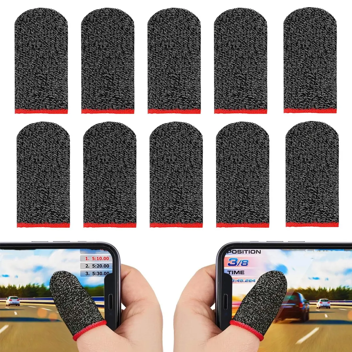 10 Pack Gaming Finger Sleeves,  Dedales Gamer, Smooth Operation, Anti-Sweat, Extremely Thin,Maximum Touch Response,Comfortable Fit, Fit Mobile Phone Tablet Devices