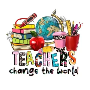 Teacher Change The World Print with Books Pencils Globe and Apple Design Motivational Poster