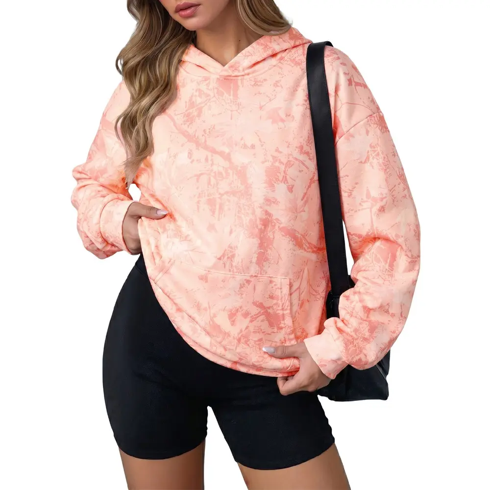 Dokotoo Hoodies for Women Long Sleeve Maple Leaf Fleece Camo Hoodie Oversized Camouflage Casual Sweatshirt Hooded Tops