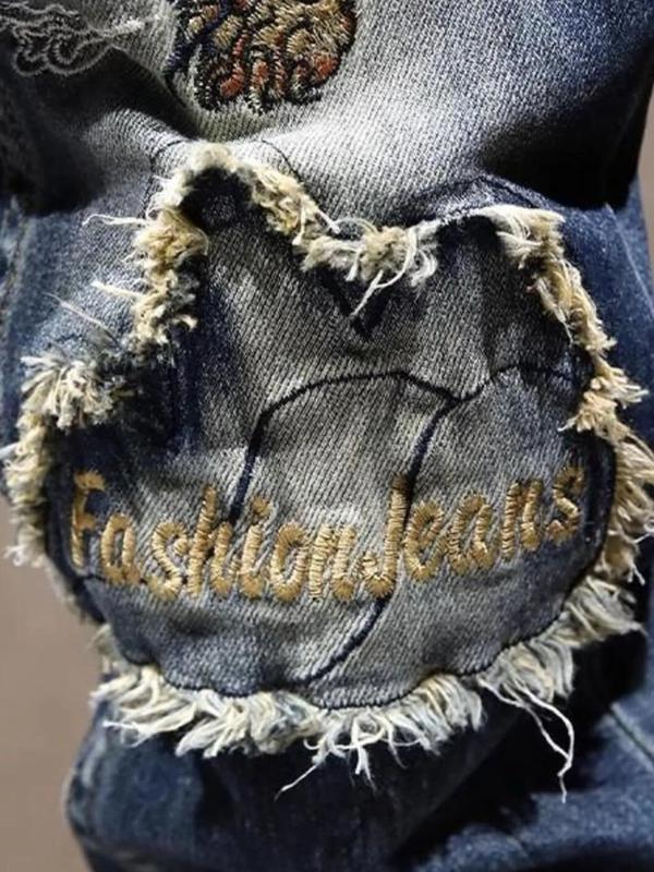 Men's Distressed Embroidered Jeans