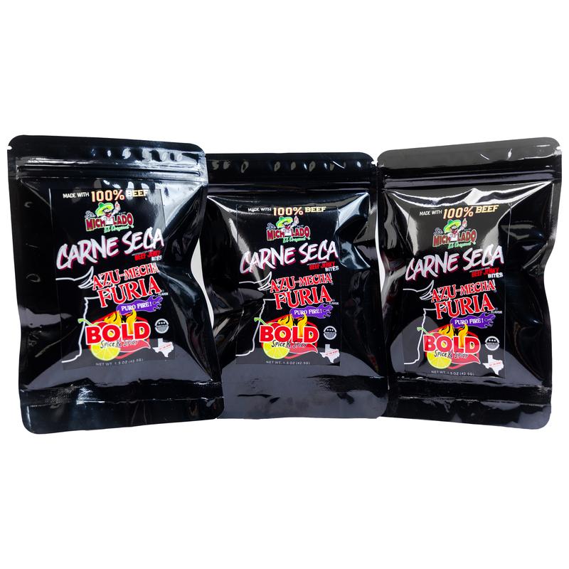 3pk - Carne Seca BITES - Sr. Michelado - Crunchy Beef Jerky - Azu Mecha Furia BOLD 1.5oz - 3pk