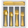 60Pcs Gold Stainless Steel Utensils Set - Glossy Mirror Polished Spoons and Forks, Steak Knives Kitchen Set, Oval Spoons, Organizer, Dishwasher Safe Tableware for Home Use with Warm Golden Sheen