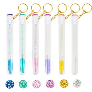2pcs Shipped in a random color.Eyelash Brush with Tube Keychain Resin Drill Eyebrow Mascara Wand Applicator