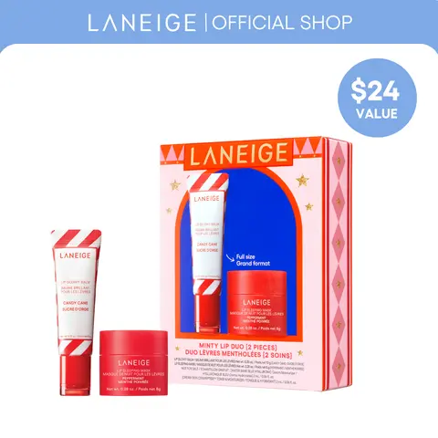 Laneige Minty Lip Duo, Candy Cane Lip Glowy Balm, Peppermint Lip Sleeping Mask, Hydrating Gift Set Coconut Kit