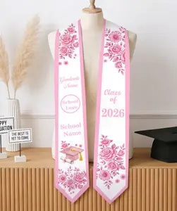 Custom Floral Graduation Stole - Class of 2026 Personalized Senior Satin Sash with School Logo, Fashion Accessory for Men & Women