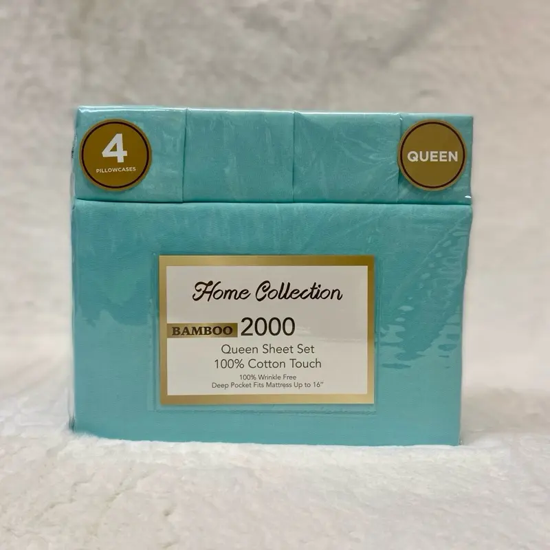 Home Collection Bamboo 2000 Queen Sheet Set  4 Pillowcases Deep Pocket Fits Up to 16”