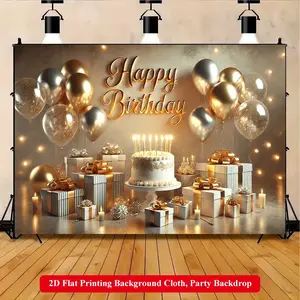 2D Flat Printing Backdrop Banner 1pc, Happy Birthday Celebration Atmosphere Vibrant Polyester Background Cloth for Family Party, Wedding, Birthday, Christmas, Thanksgiving, Fall, Entryway, Room Decorations, Party Decorations Banners