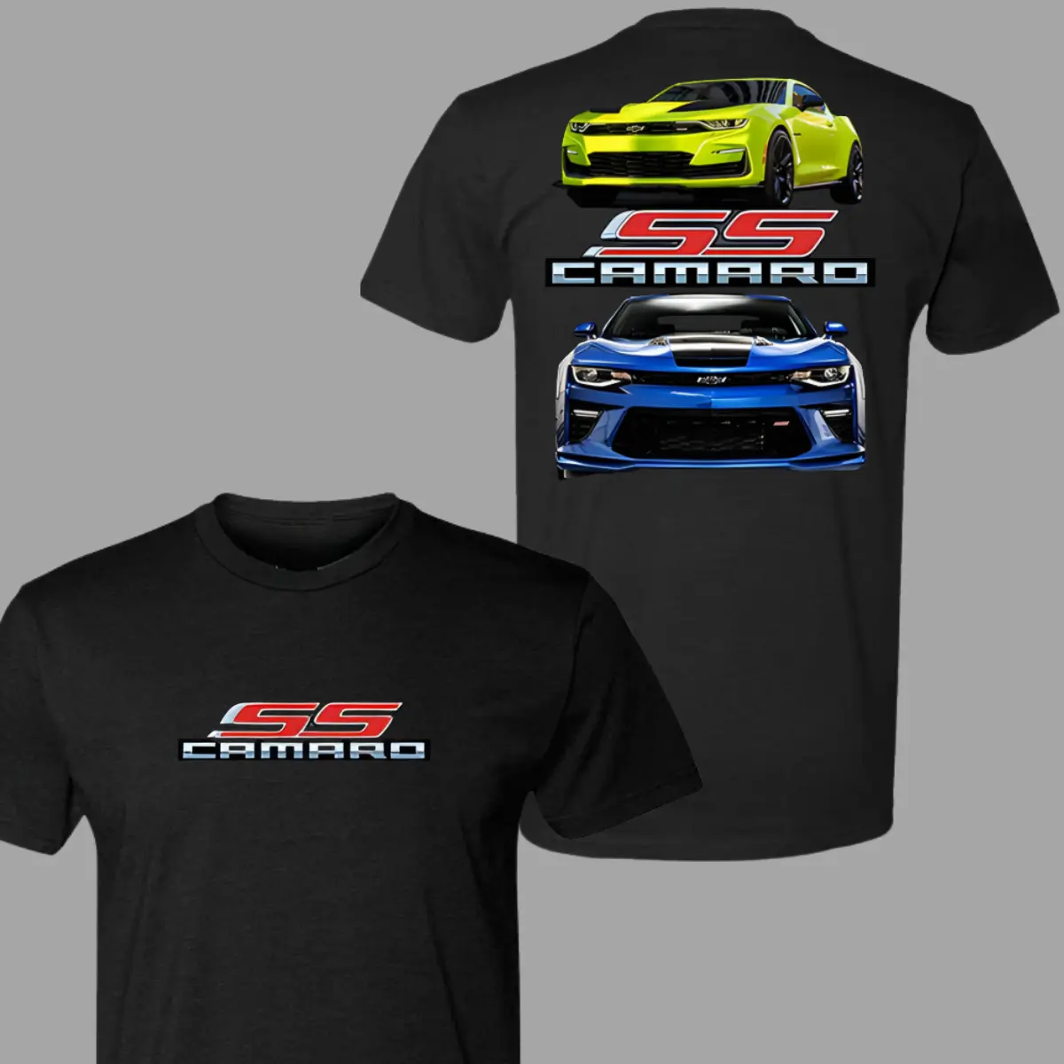 Men's 100% Cotton Basic Soft Round Neck Short-Sleeve Graphic Tshirt - Chevy Camaro SS 2-Side Print, Cargo-Inspired Sports Casual Streetwear Top Apparel