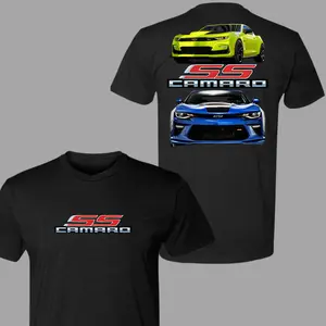 Chevy Camaro SS Blue & Yellow Sports Car 2 Sides Print Unisex TikTok Shop Deals Graphic Tee 100% Cotton Casual Streetwear T-Shirt