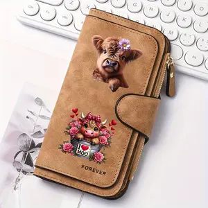 1pc Highland cattle pattern women's long wallet, multi-functional wallet, portable snap coin purse, Snap Closure Design, birthday gift and daily commuting essential, perfect holiday gift, suitable for outdoor, travel and family use, 2.27CYJ-17