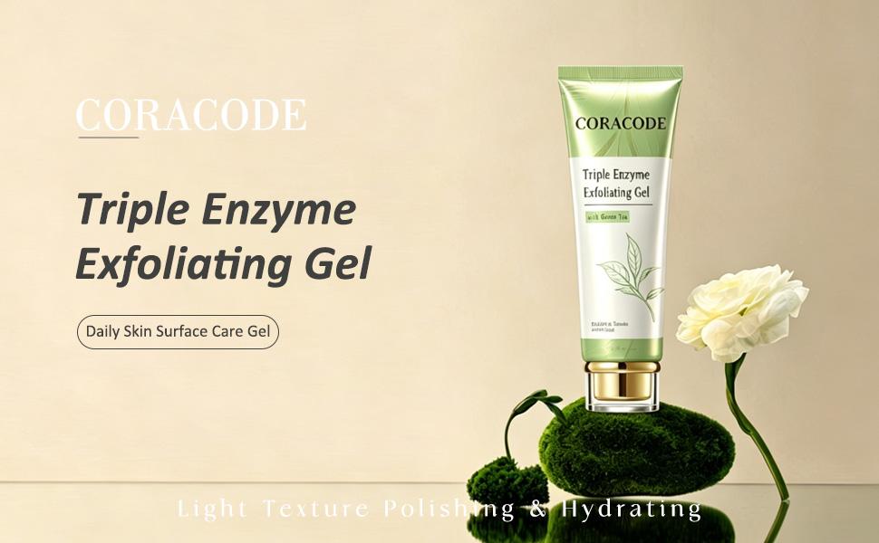 Coracode Triple Enzyme Peeling Gel - 100ml Enzymatic Exfoliating Gel, Hydrating Brightening Face Scrubs & Peels with Hyaluronic Acid, AHA, BHA, Nicotinamide, Tube for Oily Dull Skin, Gentle Anti-Wrinkle Acne Care for Adults