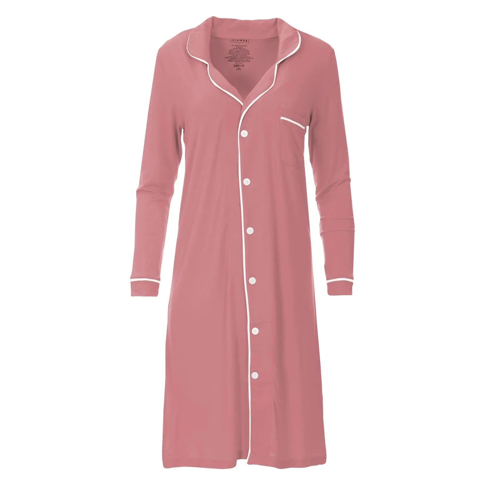 Women's Long Sleeve Button-Down Nightgown in Desert Rose with Natural