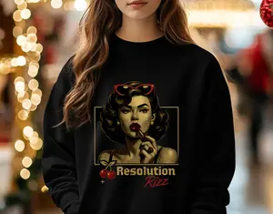 Vintage Pinup Girl Cherry Red Lipstick New Year's Resolution Sweatshirt