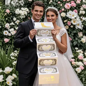 Gold Foil Wedding Cash Envelope, Anniversary Box, Engagement, Cash Gifts, DIY Foldable Gift Display Holder, Creative Paper Money Bag, Multi-Functional Wallet, Party Decorations