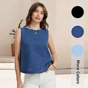 Denim Vest Tops for Women Sleeveless Strechy Jean Tank Tops Crewneck Loose Fit Jean Vest Top SwimWeek summervibes