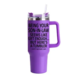 Funny Mother's Day Gift for Mother-in-Law from Son-in-Law, 40oz Insulated Tumbler with Handle and Lid, Being Your Son-in-Law Seems Like Gift Enough Coffee Mug, Humorous Coffee Cup, HAPPY FATHER'S DAY Gift, Best Mother-in-Law Ever Present